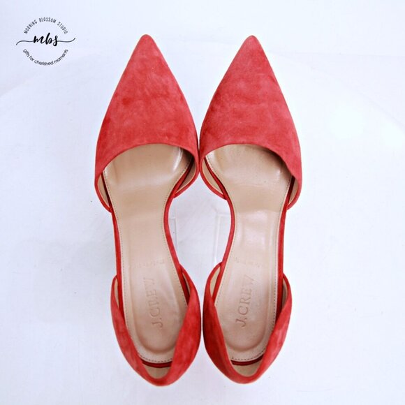 J. Crew Elsie Leather Pointed Toe Heel Pumps Orange Red Women 8.5 - Picture 11 of 14